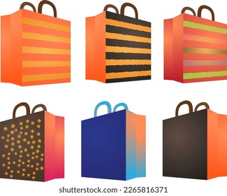 set of colorful bags.Set of colorful empty shopping bags isolated on white.Vector illustration
