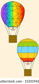 set of colorful balloons with baskets for transporting people