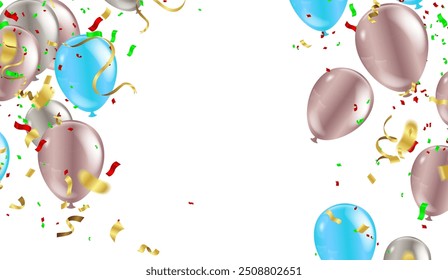 Set colorful balloons  confetti helium balloon isolated in the air.for birthday, anniversary, celebration, event design. Vector illustration
