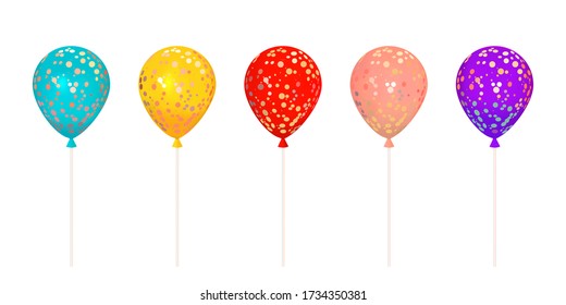 Set of colorful balloons covered with shiny sequins on white background. Photorealistic vector elements for birthday greeting cards or any holiday designs