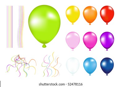 Set of Colorful Balloons with detailes. Isolated on white