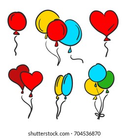 Set of colorful balloons, hand draw vector illustration