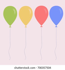 set colorful balloons isolated on pink background. Green, yellow, red and blue balloons. Vector illustration.
