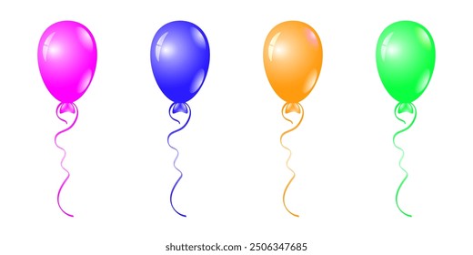 Set of colorful balloons on white background. For design cards, applications, invitations for wedding, birthday, holiday. Vector graphics 