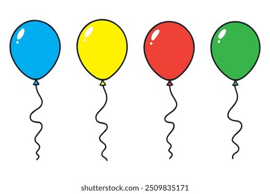 Set of colorful balloons on white background, isolated vector illustration with editable colors. Perfect for birthday, party, and celebration design.