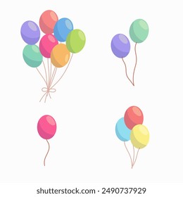 Set of colorful balloons. Party, event, happy birthday. Design element, vector isolated on white background.
