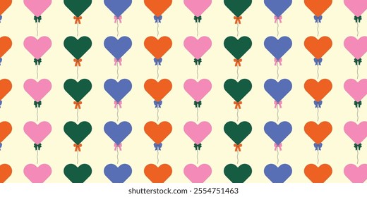 Set of colorful balloons with ribbons in bright pastel tones. Pattern. Vector illustration.