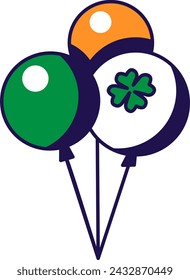 Conjunto de globos de colores. Elemento festivo tradicional, atributos del día de San Patricio. Elemento de decoración de la exposición del festival. Icono del vector de la historieta en los colores nacionales de la bandera irlandesa