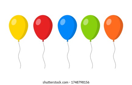 Set of colorful balloons. Vector illustration in flat style. Selebration and holiday concept. Birthday party decoration.