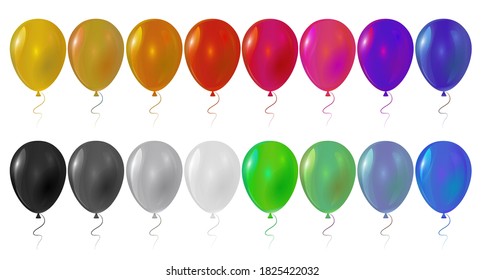 Set of colorful balloons. Vector illustration isolated on white background. For the design of greeting cards, birthday gifts and other events.