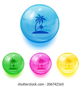 Set of colorful balls with palms icons on white background, illustration.