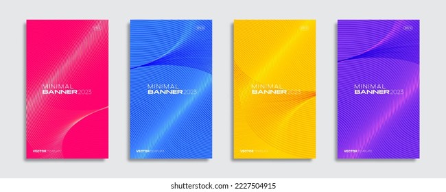 Set of the colorful banner design template. Modern trendy composition with wavy lines for business promotion, events, and social media posts. Vector, 2023