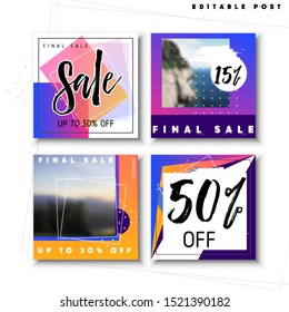 Set of Colorful Banners with Abstract Geometric Pattern for Mid Season Sale. Promo Post Design Templates for Social Media Digital Marketing. Flyers for Influencer Brand Promotion. Vector Illustration