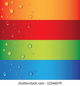a set of colorful banners with dew drops