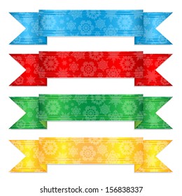 set of colorful banners with a pattern from snowflakes.multicolored christmas ribbons.vector