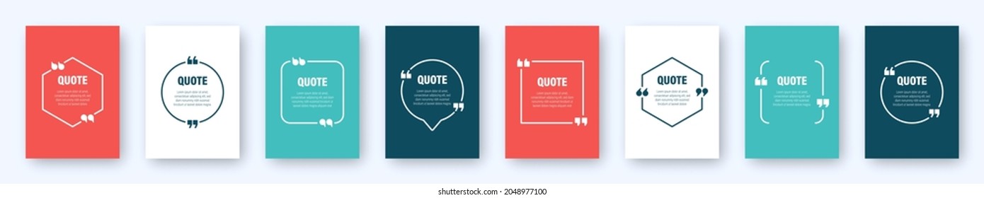 Set Of Colorful Banners With Quote Frames. Speech Bubbles With Quotation Marks. Blank Text Box And Quotes. Blog Post Template. Vector Illustration.