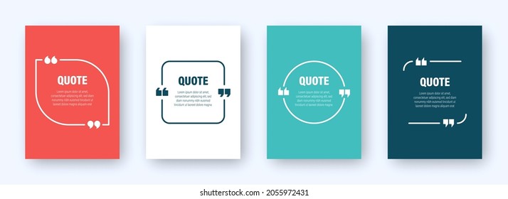 Set of colorful banners with quote frames. Speech bubbles with quotation marks. Blank text box and quotes. Blog post template. Vector illustration.