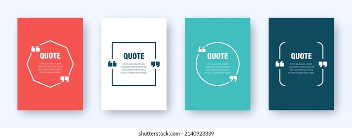 Set of colorful banners with quote frames. Speech bubbles with quotation marks. Blank text box and quotes. Blog post template. Vector illustration.