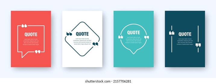 Set Of Colorful Banners With Quote Frames. Speech Bubbles With Quotation Marks. Blank Text Box And Quotes. Blog Post Template. Vector Illustration.