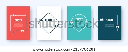 Set of colorful banners with quote frames. Speech bubbles with quotation marks. Blank text box and quotes. Blog post template. Vector illustration. Imagine de stoc © 