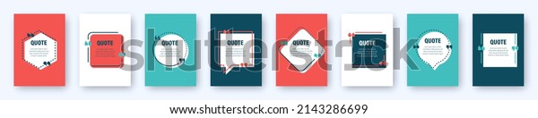 Set of colorful banners with quote
frames. Speech bubbles with quotation marks. Blank text box and
quotes. Blog post template. Vector
illustration.