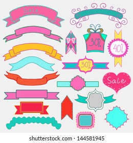 Set of colorful banners, ribbons and frames - vector