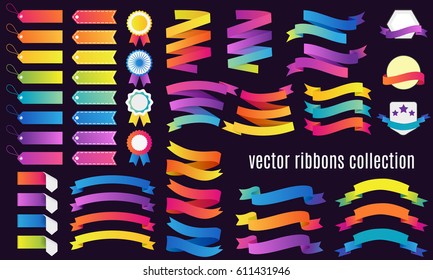 Set of Colorful Banners and ribbons on dark background. Vector design collection.