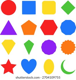 Set of colorful basic geometric shapes, educational flat vector collection