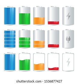 set of colorful battery charge indicator icon