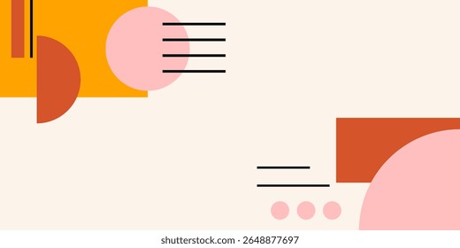 Set of colorful bauhaus poster background with geometric shape and line set. abstract pattern, design line art, trendy style. illustration with circle, square, triangle. design for cards, invitation	