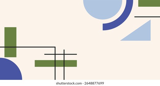 Set of colorful bauhaus poster background with geometric shape and line set. abstract pattern, design line art, trendy style. illustration with circle, square, triangle. design for cards, invitation	