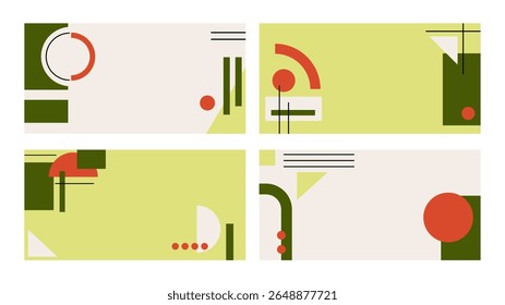 Set of colorful bauhaus poster background with geometric shape and line set. abstract pattern, design line art, trendy style. illustration with circle, square, triangle. design for cards, invitation	
