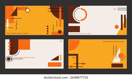 Set of colorful bauhaus poster background with geometric shape and line set. abstract pattern, design line art, trendy style. illustration with circle, square, triangle. design for cards, invitation	