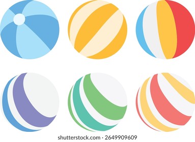 Set of Colorful Beach Balls Flat Vector Illustration for Summer Vacation, Pool Games, and Outdoor Recreation Design