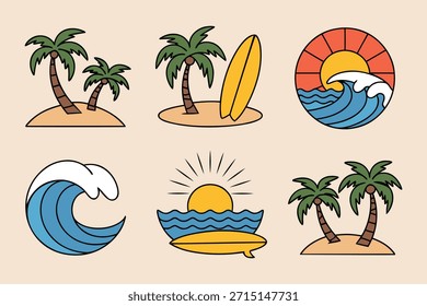 Set of Colorful Beach and Surf Vector Design