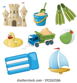 Set of colorful beach toys for kids. Vector illustration