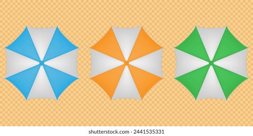Conjunto de colorido paraguas de playa. Ilustración de vector