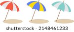 set of colorful beach umbrellas isolated on white background in flat style.	