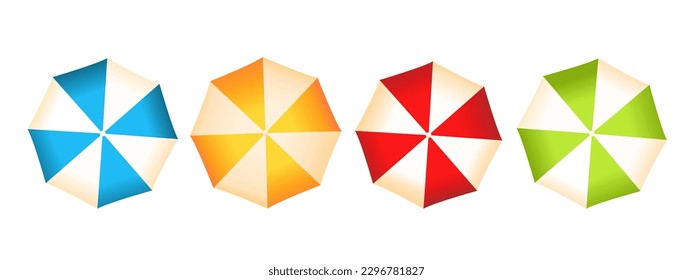 A set of colorful beach umbrellas.View from above.Elements of summer design.Vector illustration isolated on a white background.