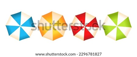 A set of colorful beach umbrellas.View from above.Elements of summer design.Vector illustration isolated on a white background.