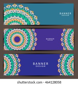 Set of colorful Beautiful mandala  ornament banners design