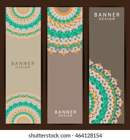 Set of colorful Beautiful mandala  ornament banners design
