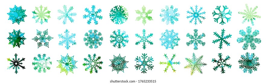A set of colorful beautiful snowflakes. Vector illustration