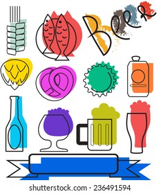 Set Of Colorful Beer Icons. Vector Icons. Creative Beer Icons and Symbols