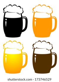 set with colorful beer mugs on white background