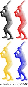 Set of colorful benday dot imprint of baseball batter ready to hit the ball, isolated against white. Vector illustration.