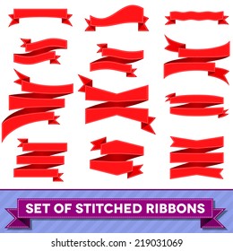 Set of colorful bent ribbons with seam