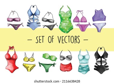 Set of Colorful Bikini for Summer Time