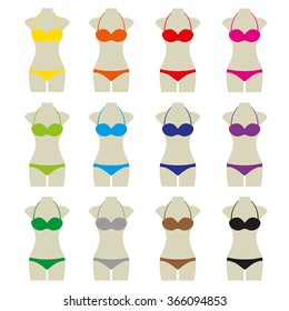 set of colorful Bikini Summer Vector Icon Button