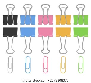 Set of Colorful Binder Clip and Paper Clip Illustrations